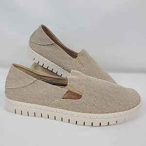 NEW GLOLILY Women's Elle Canvas Walking Shoes Slide-On Metallic Gold Size 11 M